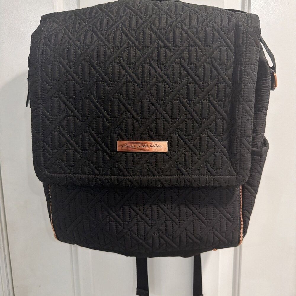 Petunia Pickle Bottom Embossed Black Diaper Bag RoseGold Backpack Many Pockets